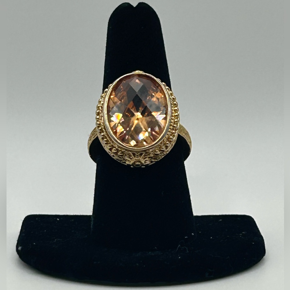VTG 'NV' Ring with Orange/Brown Gemstone (possibly Imperial Topaz color) Size 8